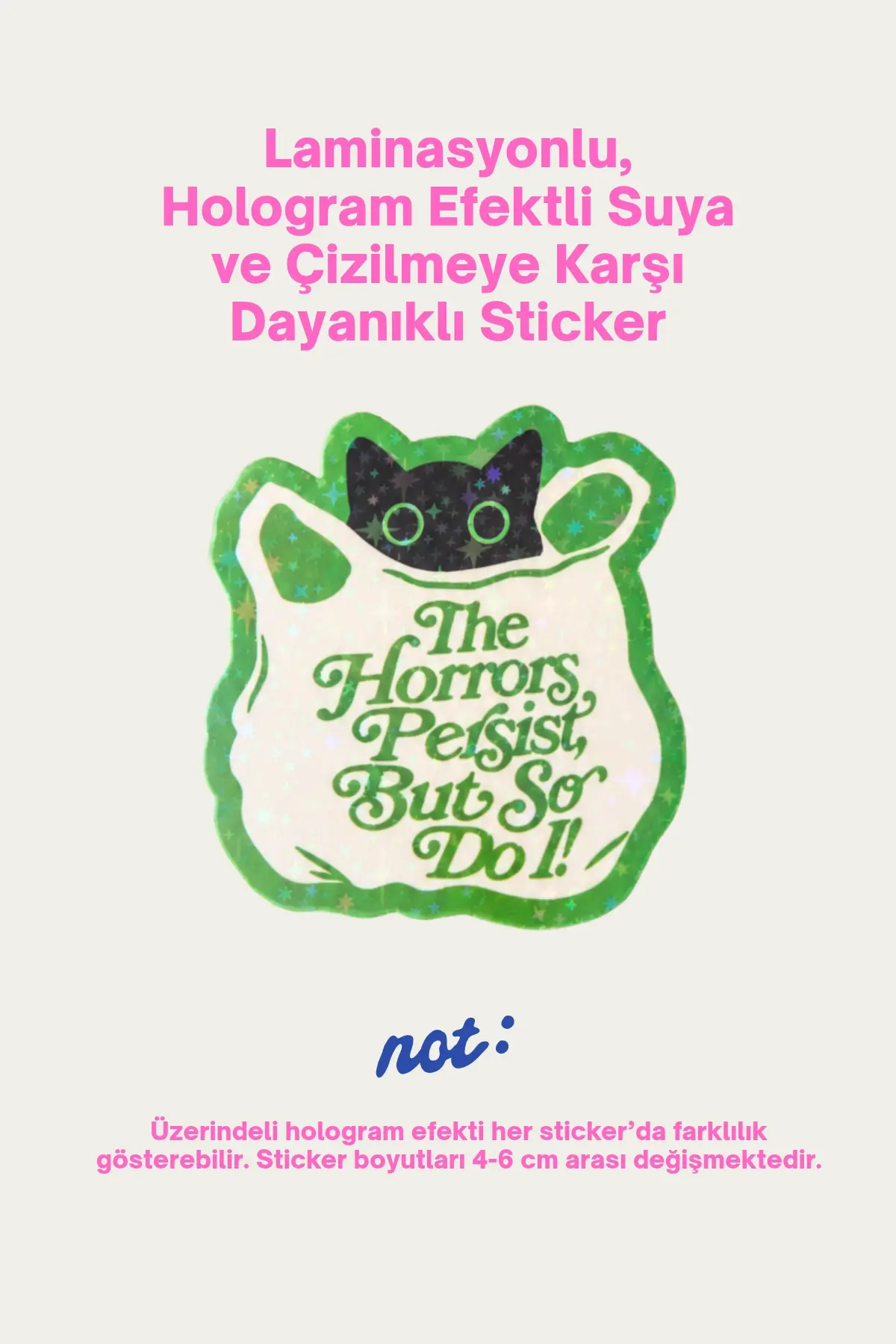 Hologram Efektli Laminasyonlu Tekli Sticker, Siyah Kedi Sticker - Standart (Standart)