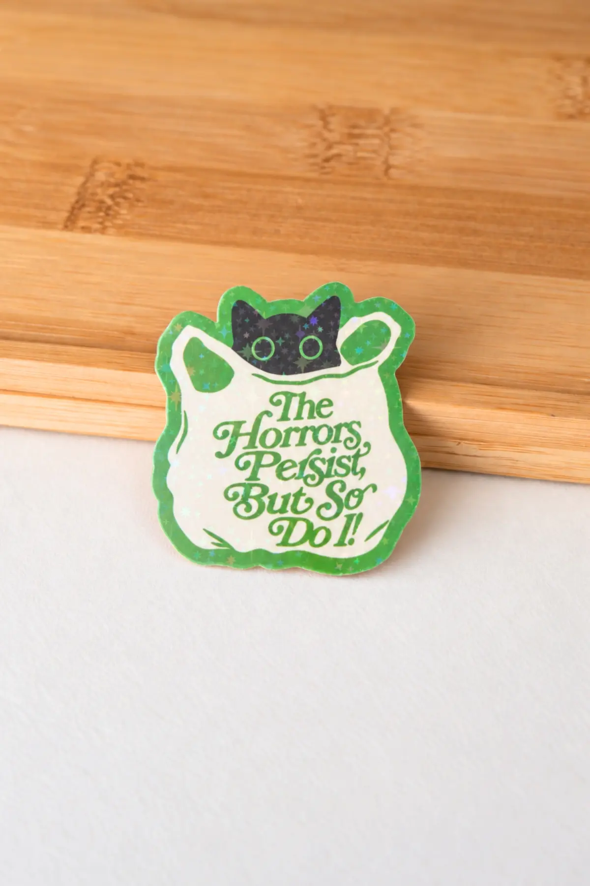 Hologram Efektli Laminasyonlu Tekli Sticker, Siyah Kedi Sticker - Standart (Standart)